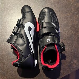 Peloton Black Cycling Shoes with White and Red Details